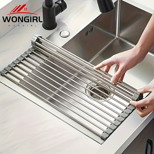 Stainless Steel Roll-Up Dish Drying Rack - Foldable