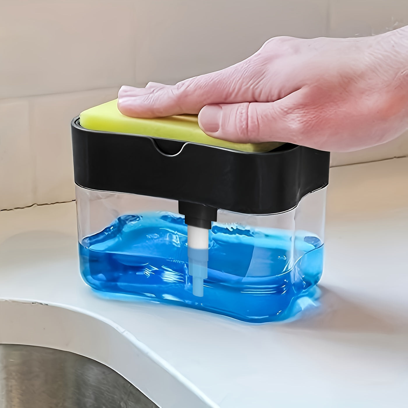2-in-1 Soap Pump Sponge Holder – Fast, One-Hand Cleaning